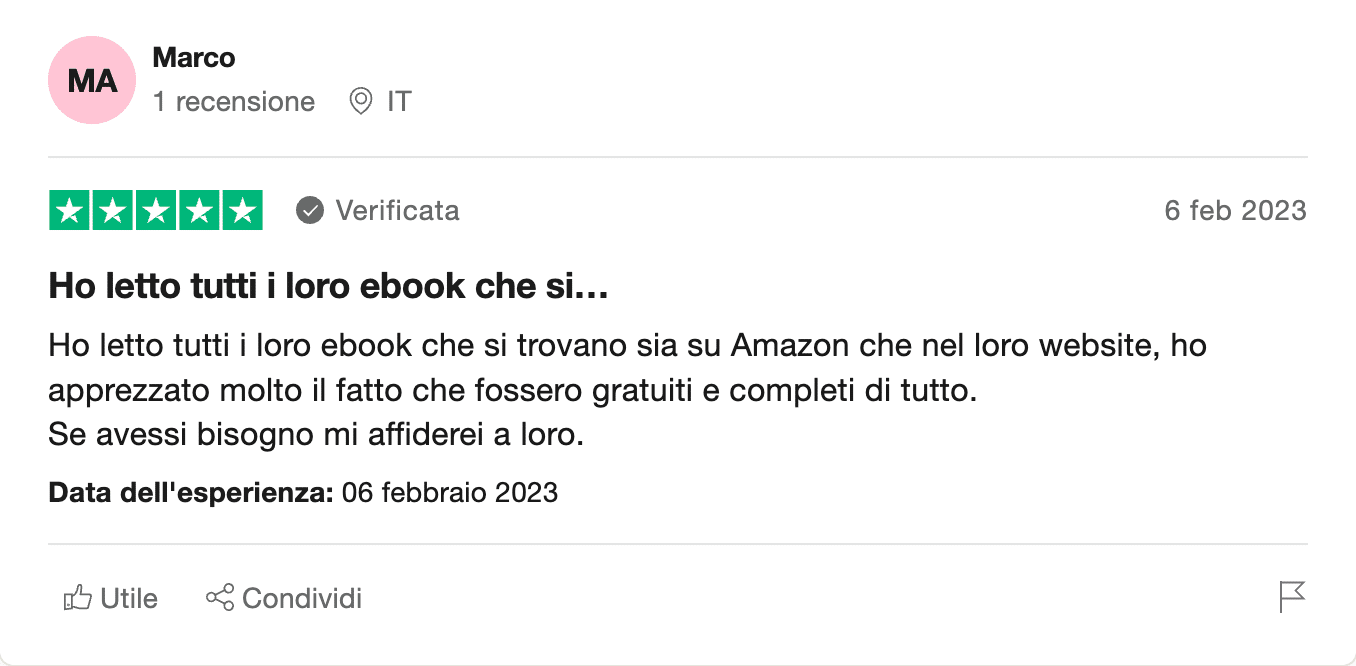 Recensione positiva su ebook di consulenza finanziaria.
