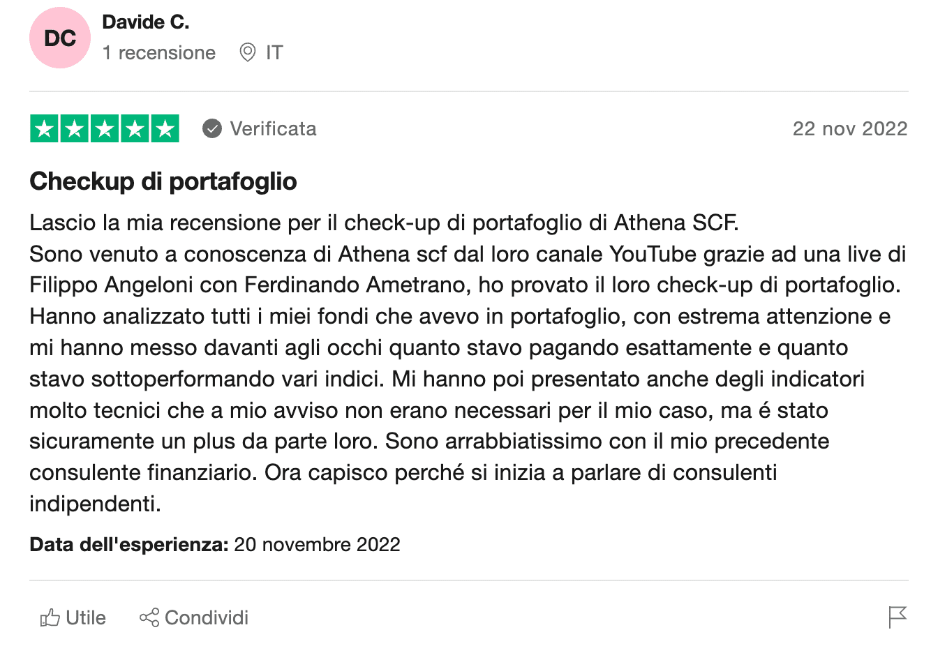 Recensione su check-up portafoglio da Athena SCF.