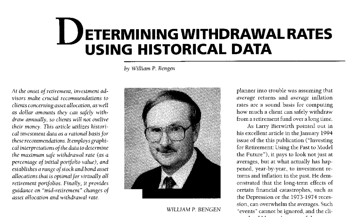 La regola del 4% William Bengen - Fixed Rate Withdrawals