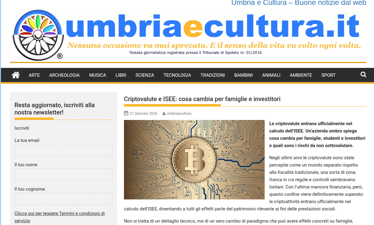 Umbria e Cultura — Criptovalute e ISEE: cosa cambia per famiglie e investitori