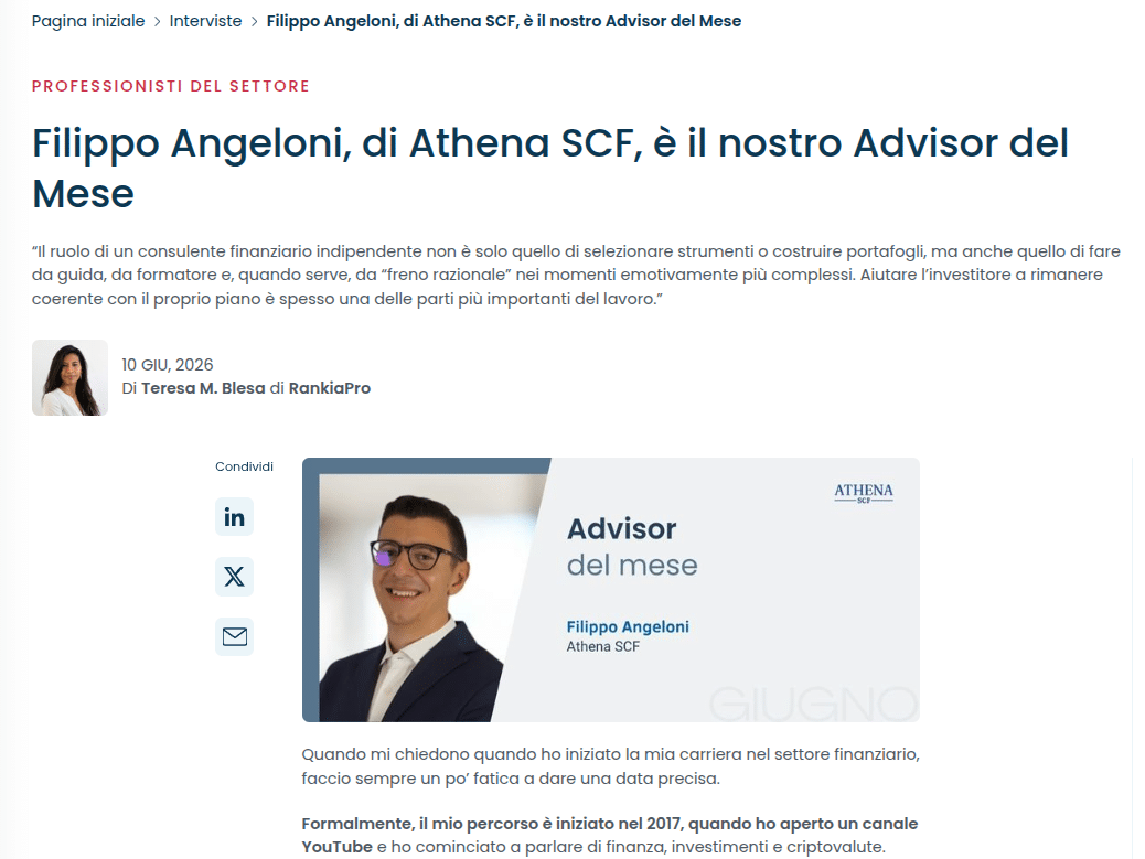 Rankia Pro — Filippo Angeloni, di Athena SCF, è il nostro Advisor del Mese